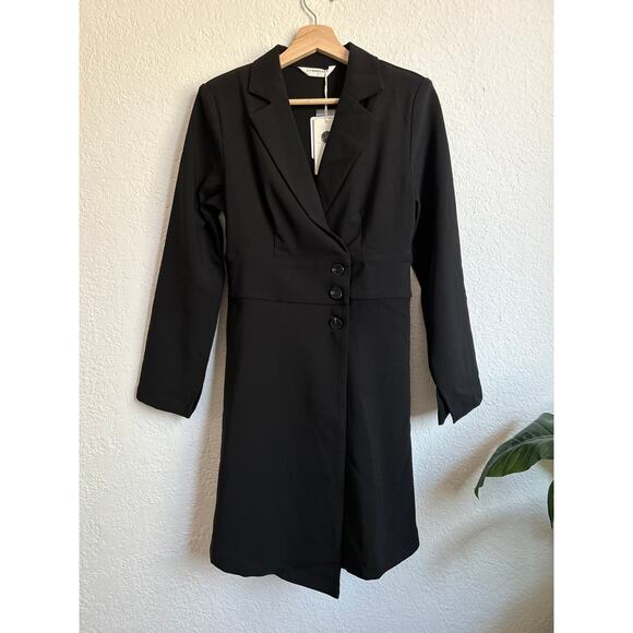Commense Black Long Sleeve Blazer Mini Dress With Shoulder Pads S NWT - Picture 2 of 7